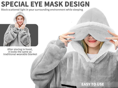 Oversized Sherpa Fleece Blanket Hoodie with Eye Mask