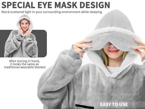 Oversized Sherpa Fleece Blanket Hoodie with Eye Mask
