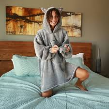Oversized Sherpa Fleece Blanket Hoodie with Eye Mask