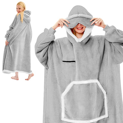 Oversized Sherpa Fleece Blanket Hoodie with Eye Mask
